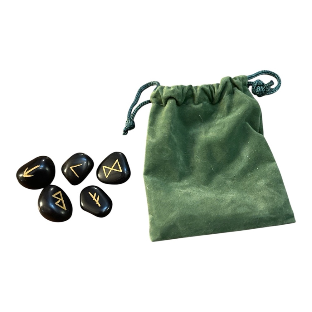 Elder Futhark Rune Stones with Green Pouch Harry Potter